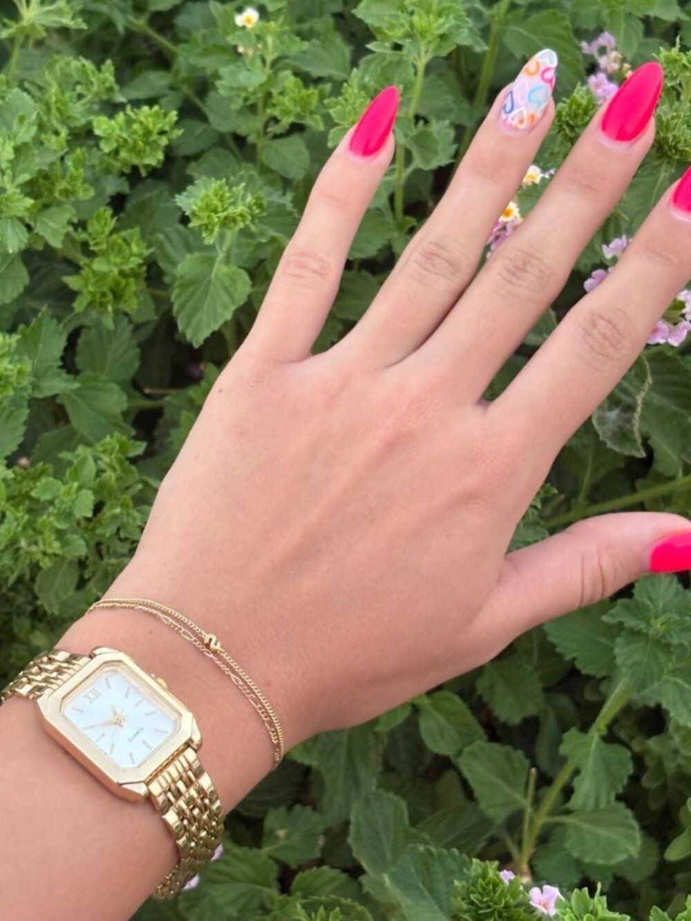 Gold-Tone Rectangle Link Watch with White Dial and Roman Numeral